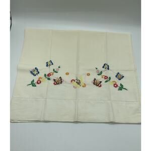 Pair Vntg Handcrafted Embroidery Pillow Cases Butterflies Flowers 18” X 32” Read